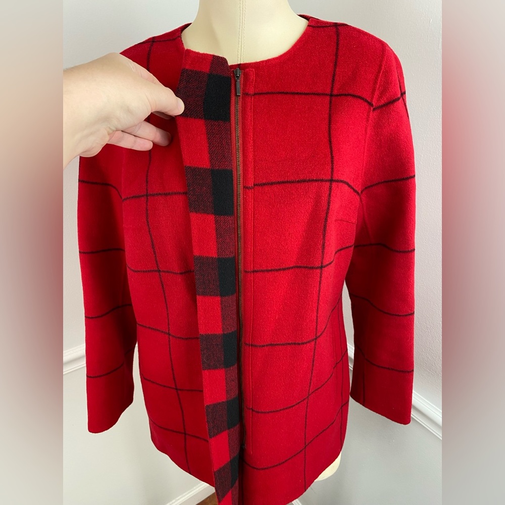 TALBOTS Petites Red & Black Wool Zip Front Jacket | Size 6P - Picture 2 of 12